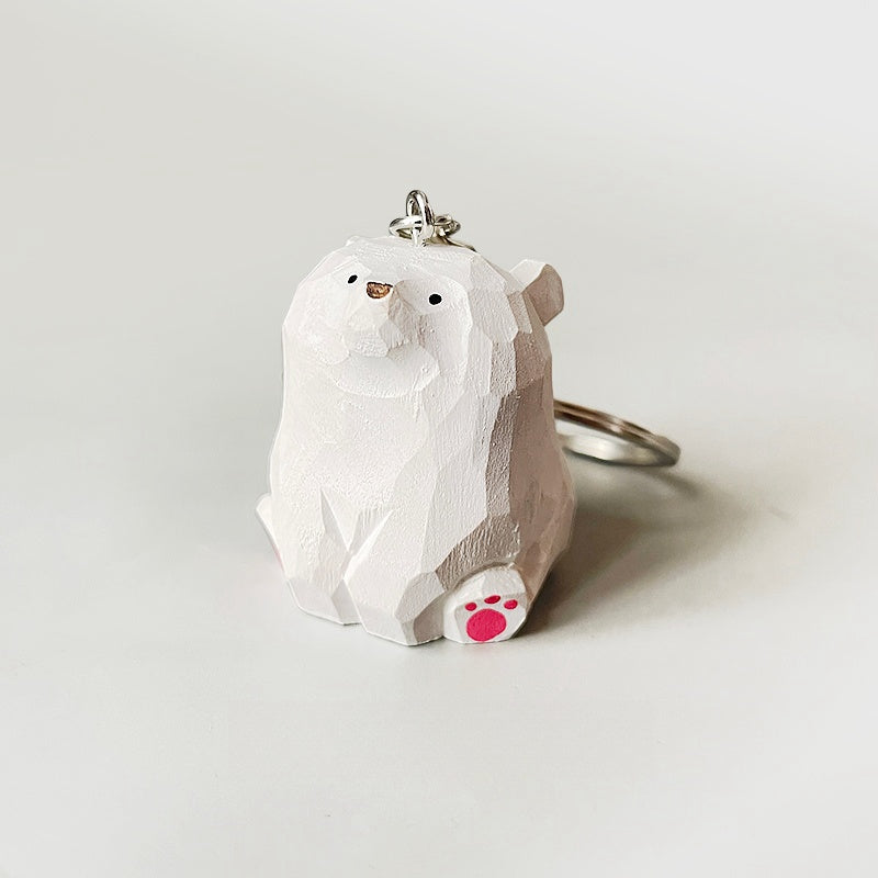 White adorable bear keychain with hand-painted details