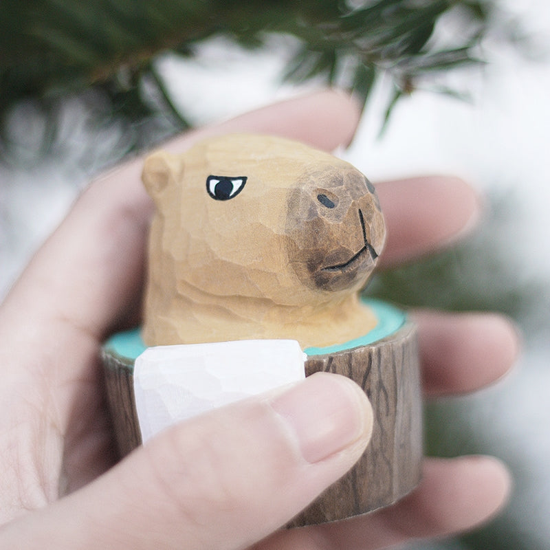 A closer view of the capybara figure showing the hand-painted details.