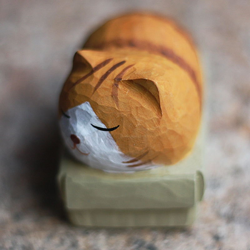 Hand-painted Cardboard Sleeping Cat wood figure.