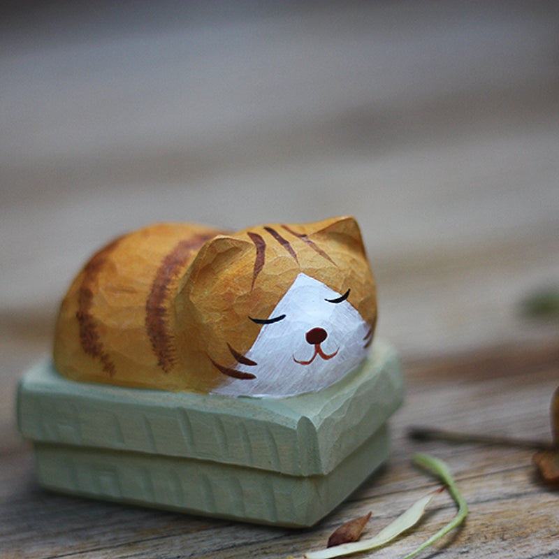 Front view of Cardboard Sleeping Cat wooden statue