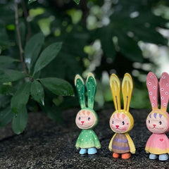 Colorful Easter Bunny Figurines Hand-Painted Wooden