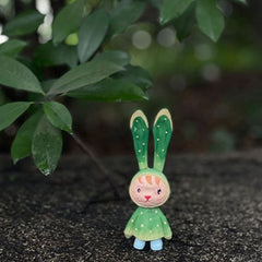 Colorful Easter Bunny Figurines Hand-Painted Wooden