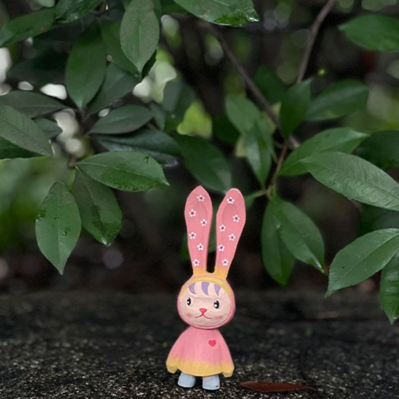 Colorful Easter Bunny Figurines Hand-Painted Wooden