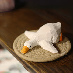 Lying Wooden Duck Figurine Hand-Painted