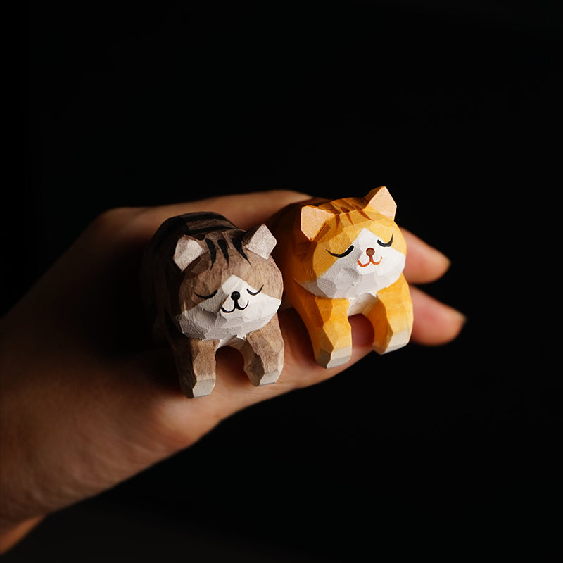 Mini cat figurines, hand-painted wooden