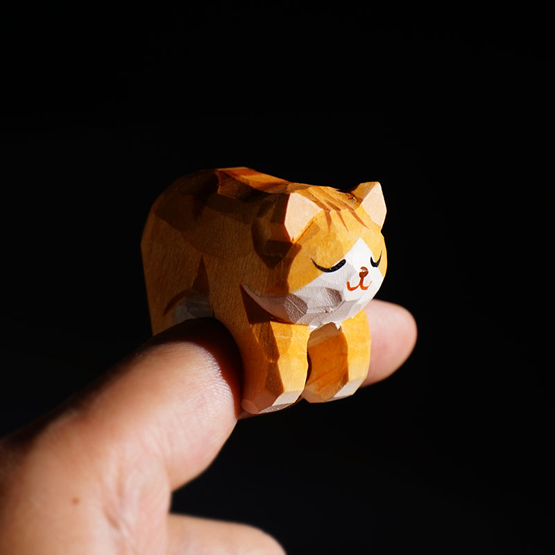 Ginger Cat miniature, hand-carved and painted cat figurines