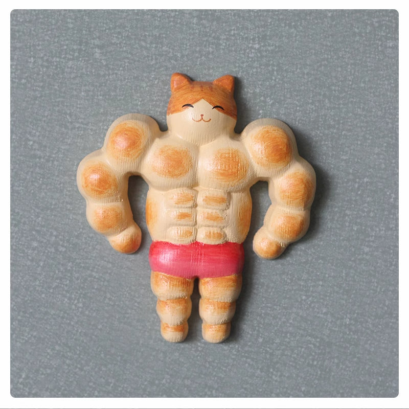 Cat bread figure with muscle details as fridge magnets.