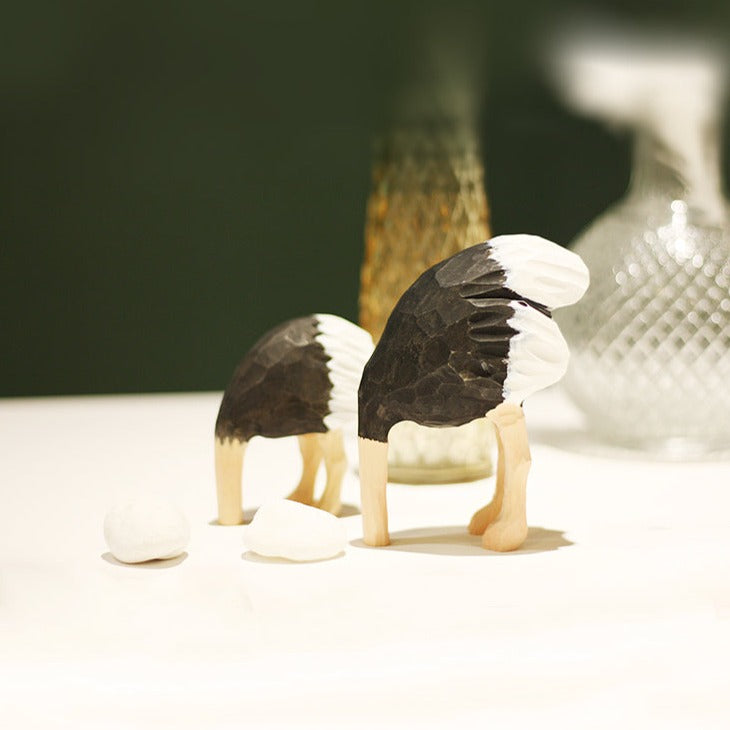 Decorative wooden ostrich with hand-painted details for home decor