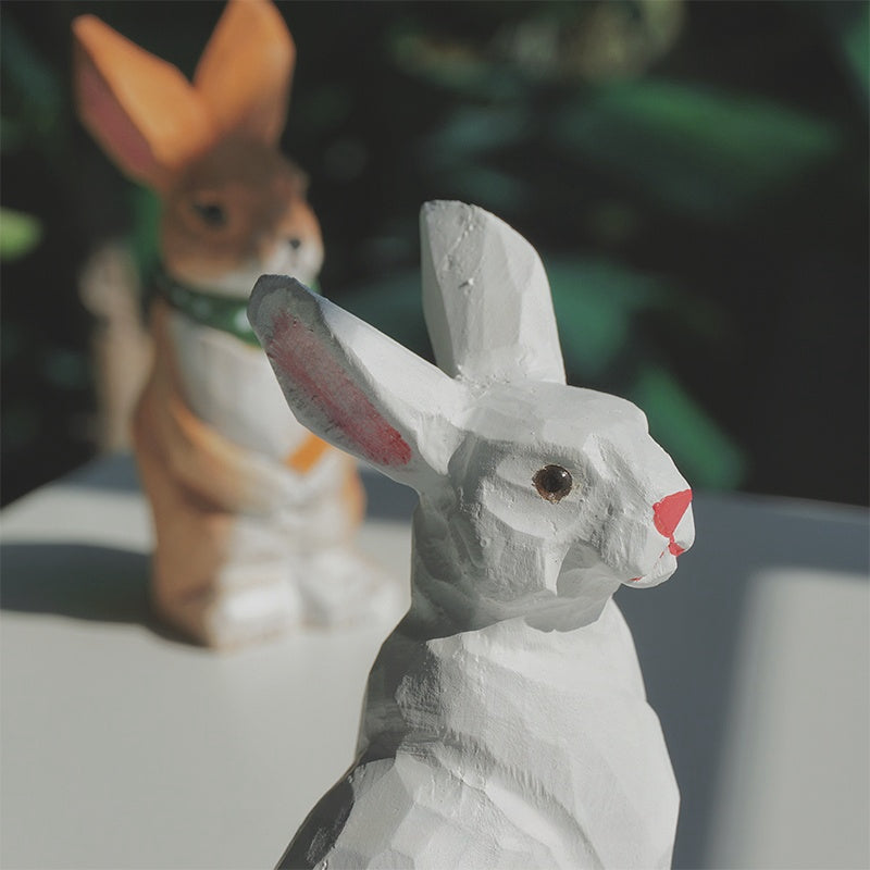 White wooden bunny, a hand painted figurine.