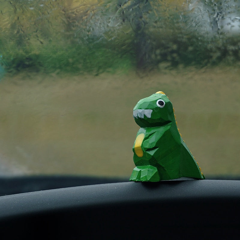 Cute Wooden Dinosaur Car Ornament Hand-Painted