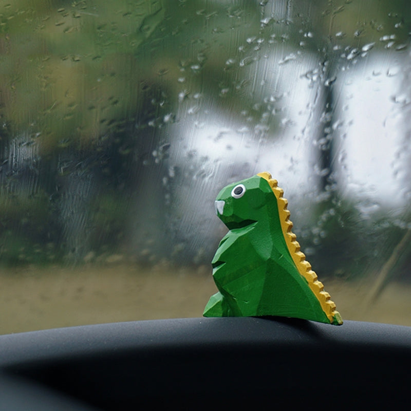 Cute Wooden Dinosaur Car Ornament Hand-Painted